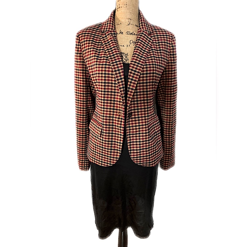 Merona Red & Tan Plaid Blazer 10